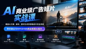 AI商业级广告短片实战课，覆盖从文案、脚本、素材生成到剪辑成片的全流程，帮你做出可对外交付的商业质感AI短片-第一资源库