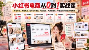 小红书电商从0到1实战课|养号开店、单店多品、站内站外选品、笔记运营、无货源避坑、AI选品做内容全流程教学-第一资源库