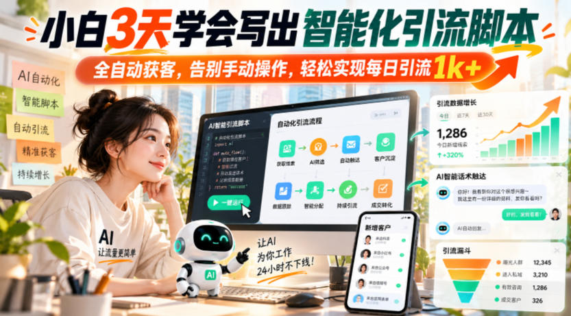 小白3天学会写出智能化引流脚本，全自动获客，告别手动操作，轻松实现每日引流1k+-第一资源库
