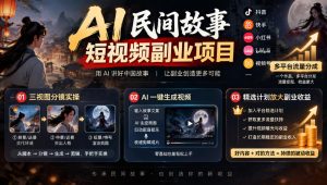 AI民间故事短视频副业项目,多平台流量分成,三视图分镜实操,精选计划放大副业收益-第一资源库