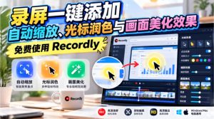 录屏一键添加自动缩放、光标润色与画面美化效果,免费使用Recordly-第一资源库