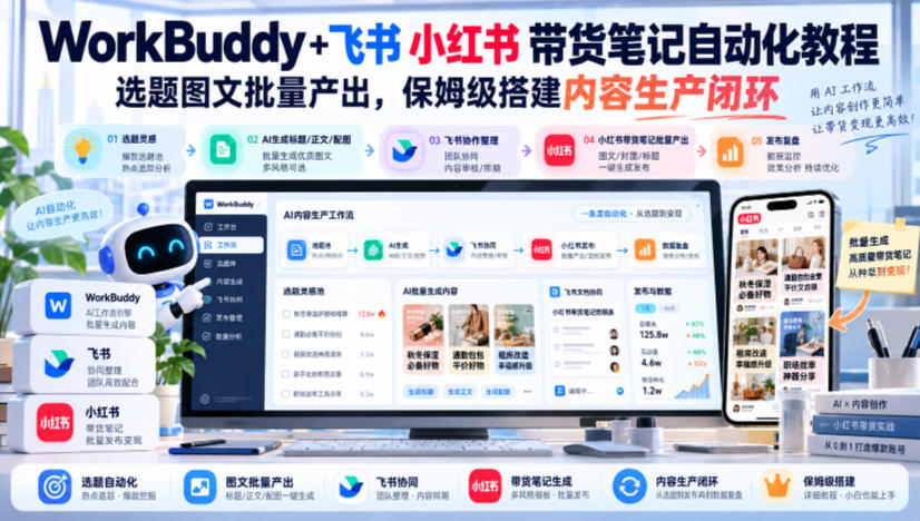 WorkBuddy+飞书小红书带货笔记自动化教程，选题图文批量产出，保姆级搭建内容生产闭环【文档】-第一资源库