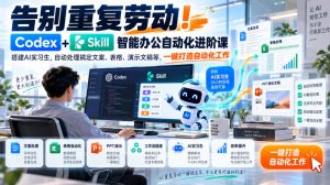 告别重复劳动!Codex+Skill智能办公自动化进阶课|搭建AI实习生,自动处理搞定文案、表格、演示文稿等,一键打造自动化工作-第一资源库