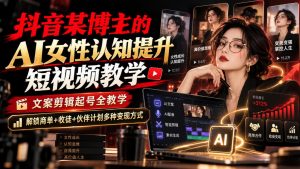 抖音某博主的Ai女性认知提升短视频教学，文案剪辑起号全教学，解锁商单+收徒+伙伴计划多种变现方式-第一资源库