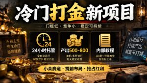 冷门打金新项目,24小时托管,产出500-800,内部教程【揭秘】-第一资源库