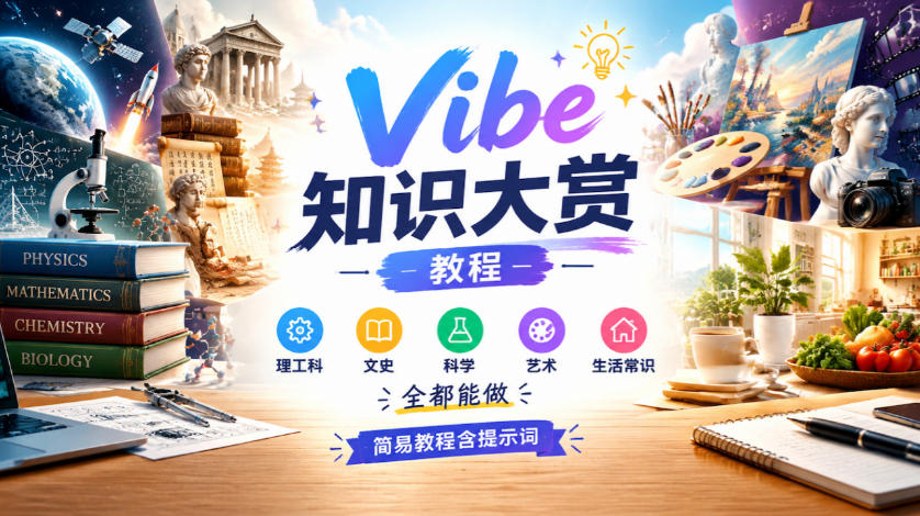 Vibe知识大赏教程,理工科、文史、科学、艺术、生活常识全都能做,简易教程含提示词