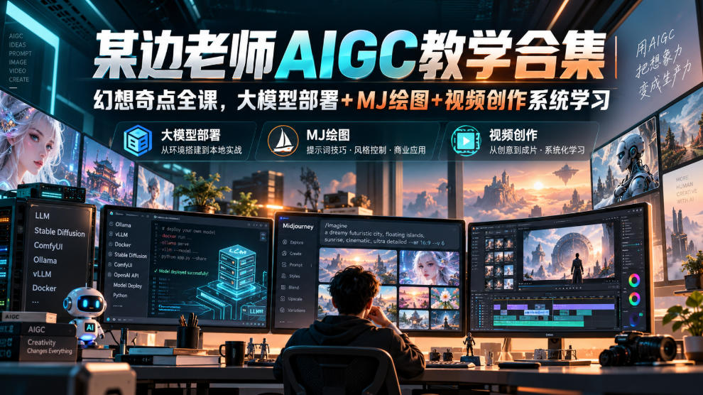 某边老师AIGC教学合集｜幻想奇点全课，大模型部署+MJ绘图+视频创作系统学习-第一资源库