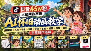 抖音45W粉大佬同款赛道AI怀旧动画实战课:拆解脚本→人物→场景→分镜→出图→视频→剪辑→发布完整制作链路-第一资源库