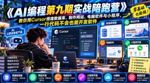 【无水印】《AI编程第九期实战陪跑营》教你用Cursor搭建数据库、制作网站、电脑软件与小程序,一行代码不会也能开发软件-第一资源库