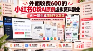 外面收费600的小红书0粉AI原创虚拟资料副业，AI一键生成原创考试题库，从开店到成交全流程落地，一单全是利润-第一资源库