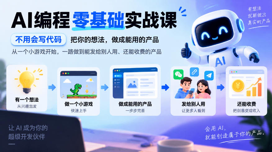 AI编程零基础实战课，不用会写代码，把你的想法，做成能用的产品，从一个小游戏开始，一路做到能发给别人用、还能收费的产品-第一资源库