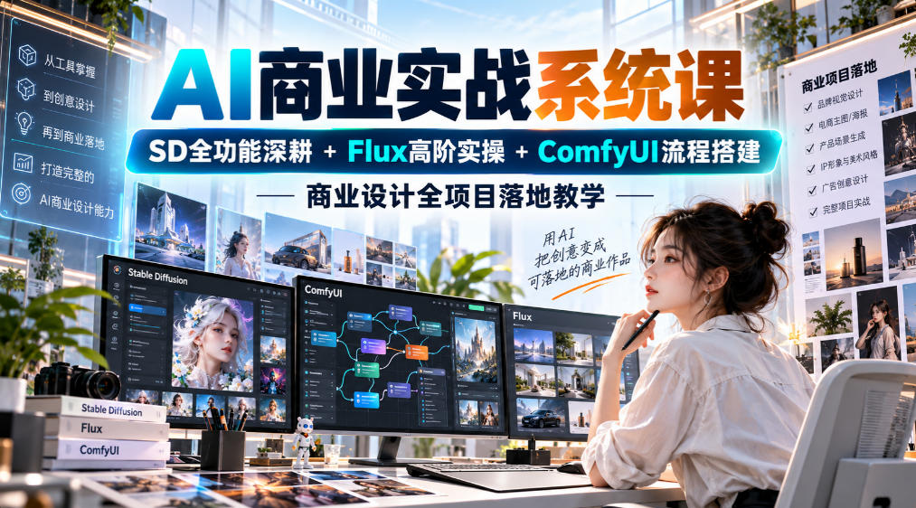 AI商业实战系统课｜SD全功能深耕+Flux高阶实操+Comfyui流程搭建，商业设计全项目落地教学-第一资源库