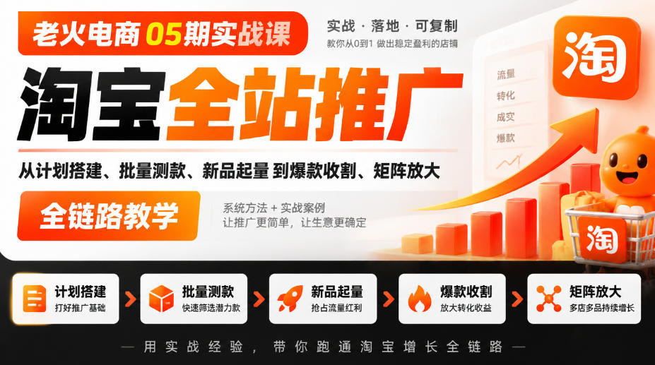 老火电商05期实战课｜淘宝全站推广从计划搭建、批量测款、新品起量到爆款收割、矩阵放大全链路教学-第一资源库