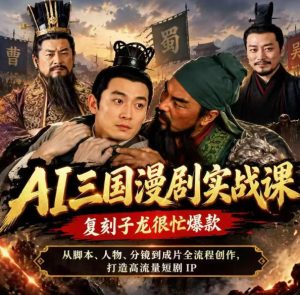 抖音14W粉博主同款AI三国漫剧实战课,复刻子龙很忙爆款,从脚本、人物、分镜到成片全流程创作,打造高流量短剧IP-第一资源库