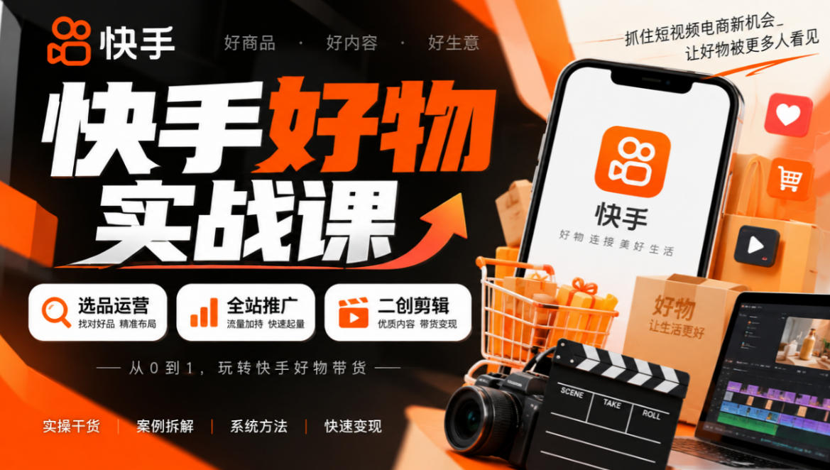 快手好物实战课｜选品运营+全站推广+二创剪辑带货变现-第一资源库