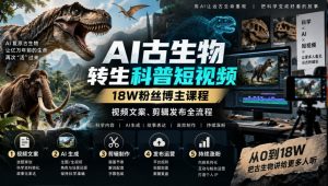 AI古生物转生科普短视频,18W粉丝博主课程,视频文案、剪辑发布全流程-第一资源库