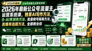 2026年最新公众号流量主运营系统课,独家AI写作方法,0-AI率润色方法、批量做号隔离方法、高爆率选题方法,全都教会你(更新1009)-第一资源库